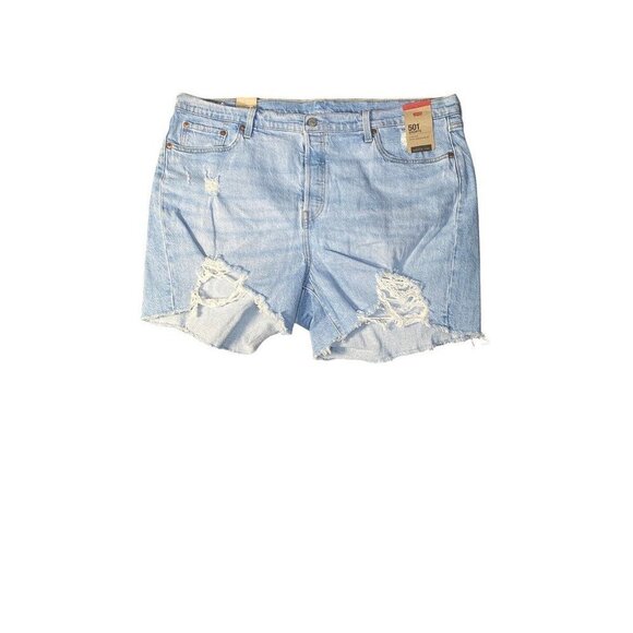 Levi's Womens 501 Cut-Off Shorts Blue Stretch Denim Fray‎ High Rise Plus 20W New - Picture 1 of 7